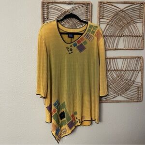 JG's Mad Lab Top Blouse Tunic Asymmetric Art to Wear Stretch‎ Women's Sz L  B14
